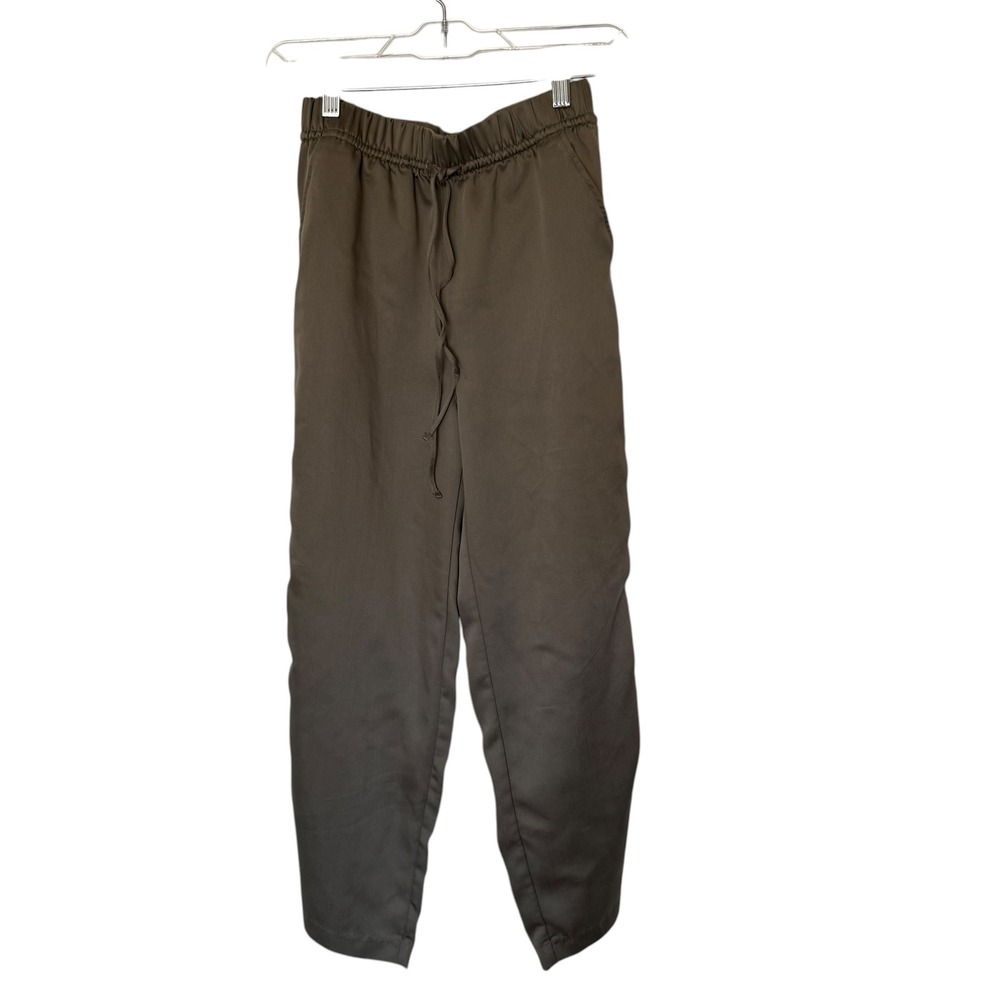 H&M Jogger Pants Women XS Olive Green Excellent Silky Tapered Drawstring Waist